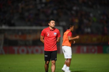 Bangkok-Thailand- 13 Jul 2019: Staff coach of Chonburi fc in action during thaileague match between port fc against Chonburi fc at pat stadium, Thailand