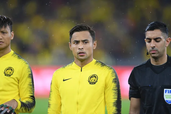 Kuala lumphur-Malezya-14Nov2019: Aidil Zafuan # 7 Malezya Oyuncusu Fifa Dünya Kupası Katarı 2022 'de Tayland' da Bukit Jalil, Malezya