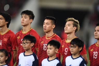 Hanoi-Vietnam-19Nov2019:DO HUNG DUNG #16 Player of Vietnam during fifa world cup qatar 2022 against Vietnam at My dinh stadium,Vietnam