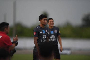 Buriram-Thailand-6 Jun 2019: Teerasil dangda Player of Thailand in action during training before match again India at camp buriram united, thailand