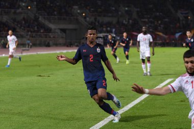 Bangkok-thailand-15 oct 2019: Sasarak haiprakone player of thailand in action during fifa world cup qatar 2022 against UAE at thammasart stadium, thailand