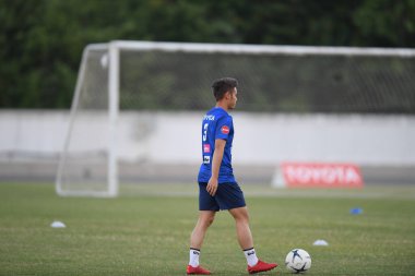 Buriram-Thailand-3Jun2019:Theerathon bunmathan player of thailand in action during training before tournament king cup 2019 at buriram academ
