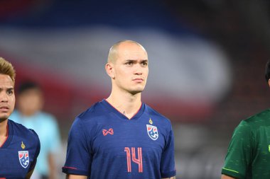 Bangkok-thailand-15 oct 2019:Manuel tom bihr player of thailand in action during fifa world cup qatar 2022 against UAE at thammasart stadium, thailand