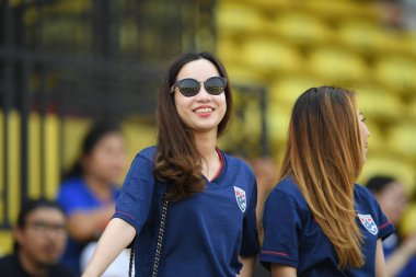 Bangkok-Thailand-Mar18, 2019: Unidentified fan of thailand in action during training before fifa day at boonyajinda stadium,thailand