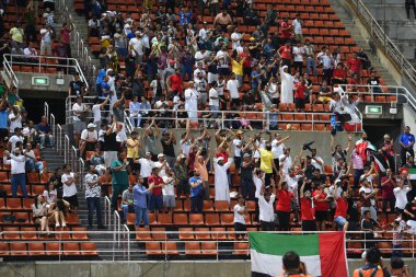 Bangkok-thailand- 15 oct 2019:Unidentified fan of UAE congratulation for goal during fifa world cup qatar 2022 against UAE at thammasart stadium, Thailand