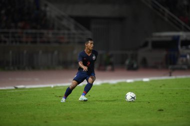 Bangkok-thailand-15 oct 2019: Sasarak haiprakone player of thailand in action during fifa world cup qatar 2022 against UAE at thammasart stadium, thailand