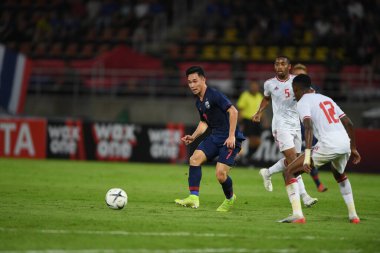 Bangkok-thailand- 15 oct 2019:Supachok sarachart player of Thailand in action during fifa world cup qatar 2022 against UAE at thammasart stadium, Thailand