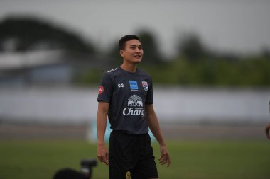 Buriram-Thailand-6 Jun 2019: Suphan thongsong Player of Thailand in action during training before match again India at camp buriram united, thailand