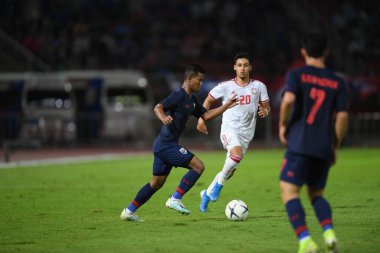 Bangkok-thailand-15 oct 2019: Sasarak haiprakone player of thailand in action during fifa world cup qatar 2022 against UAE at thammasart stadium, thailand