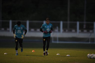 Buriram-Thailand-6 Jun 2019: Player of Thailand in action during training before match again India at camp buriram united, thailand