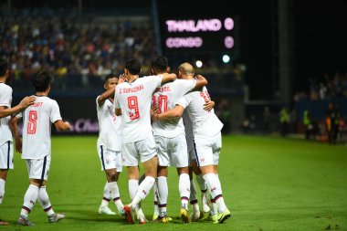 Bangkok-thailand-9oct2019:Player of thailand congratulation for goal during friendly match against congo at leo stadium,thailand