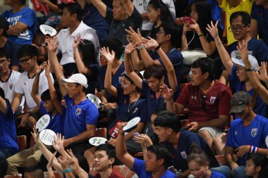 Bangkok-thailand- 15 oct 2019 :Unidentified fan of Thailand in action during FIFA world cup qatar 2022 against UAE at thammasart stadium, Thailand 