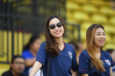 Bangkok-Thailand-Mar18, 2019: Unidentified fan of thailand in action during training before fifa day at boonyajinda stadium,thailand