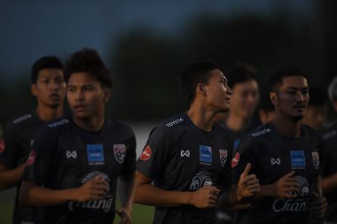 Buriram-Thailand-6 Jun 2019: Player of Thailand in action during training before match again India at camp buriram united, thailand