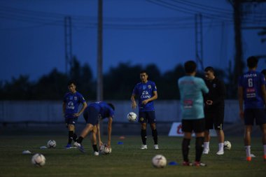 Buriram-Thailand- 3 Jun 2019: Player of thailand in action during training before tournament king cup 2019 at buriram academy camp, buriram, thailand