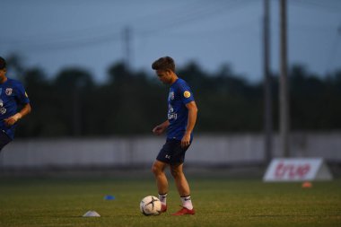 Buriram-Thailand-3Jun2019:Theerathon bunmathan player of thailand in action during training before tournament king cup 2019 at buriram academ