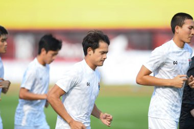 Bangkok-Thailand-Mar18, 2019: Peerapat notechaiya Player of thailand in action during training before fifa day at boonyajinda stadium,thailand
