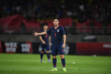 Bangkok-thailand- 15 oct 2019:Supachok sarachart player of Thailand in action during fifa world cup qatar 2022 against UAE at thammasart stadium, Thailand