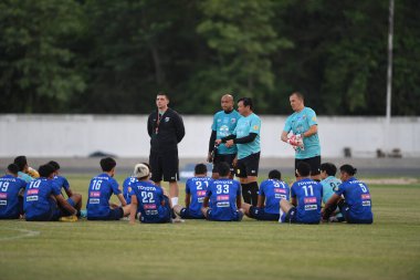 Buriram-Thailand-3Jun2019:Sirasak yodyarthai head coach of thailand in action during training before tournament king cup 2019 at buriram academ