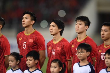Hanoi-Vietnam-19Nov2019:NGUYEN TUAN ANH #14 Player of Vietnam during fifa world cup qatar 2022 against Vietnam at My dinh stadium,Vietnam