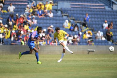 Buriram-Thailand-8 Jun 2019:Thitipan puangjan Player of thailand in action during kings cup match between thailand against india at chang arena, buriram, thailand