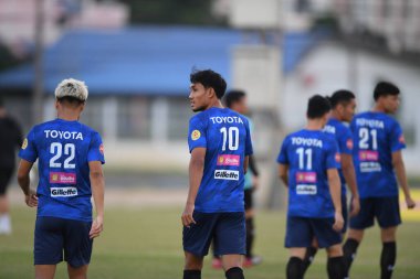 Buriram-Thailand-3Jun2019:Teerasil dangda player of thailand in action during training before tournament king cup 2019 at buriram academ