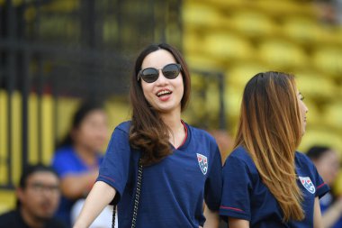 Bangkok-Thailand-Mar18, 2019: Unidentified fan of thailand in action during training before fifa day at boonyajinda stadium,thailand