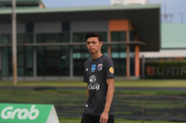 Buriram-Thailand-6 Jun 2019: Supachai jaidet Player of Thailand in action during training before match again India at camp buriram united, thailand