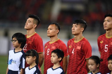 Hanoi-Vietnam-19Nov2019:NGUYEN TRONG HOANG #8 Player of Vietnam during fifa world cup qatar 2022 against Vietnam at My dinh stadium,Vietnam
