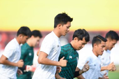 Bangkok-Thailand- Mar 18 2019: Pansa hemviboon Player of Thailand in action during training before FIFA day at boonyajinda stadium, Thailand