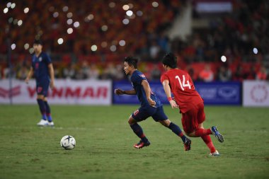 Hanoi-Vietnam-19Nov2019:Chanathip songkrasin Player of thailand during fifa world cup qatar 2022 against Vietnam at My dinh stadium,Vietnam