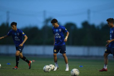 Buriram-Thailand-3Jun2019:Thitipan puangjan player of thailand in action during training before tournament king cup 2019 at buriram academ