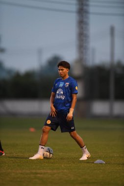 Buriram-Thailand-3Jun2019:Thitipan puangjan player of thailand in action during training before tournament king cup 2019 at buriram academ
