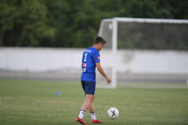 Buriram-Thailand-3Jun2019:Theerathon bunmathan player of thailand in action during training before tournament king cup 2019 at buriram academ