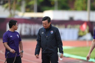 Bangkok-Thailand-Mar18, 2019: Sirisak yodyadthai head coach of thailand in action during training before fifa day at boonyajinda stadium,thailand