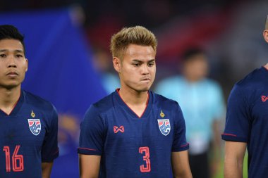 Bangkok-thailand- 15 oct 2019: Theerathon bunmatan player of Thailand in action during fifa world cup qatar 2022 against UAE at thammasart stadium, Thailand