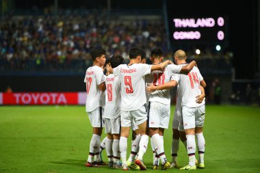 Bangkok-thailand-9oct2019:Player of thailand congratulation for goal during friendly match against congo at leo stadium,thailand