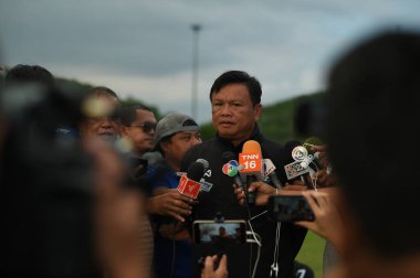 Buriram-Thailand-6 Jun 2019: Sirasak yodyadthai head coach of Thailand in action during training before match again India at camp buriram united, thailand