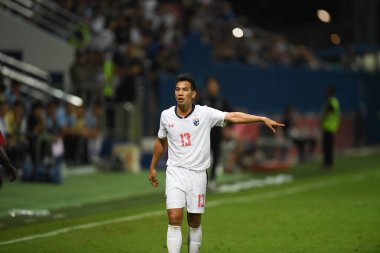 Bangkok-thailand-10 oct 2019: Nitipong selanon player of thailand in action during friendly match against congo at leo stadium, thailand