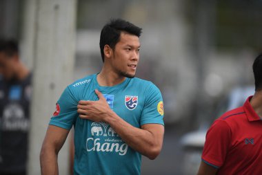 Buriram-Thailand-6 Jun 2019:Kawin thammasatchanan Player of Thailand in action during training before match again India at camp buriram united, thailand