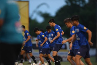 Buriram-Thailand- 3 Jun 2019: Player of thailand in action during training before tournament king cup 2019 at buriram academy camp, buriram, thailand