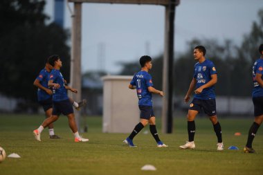Buriram-Thailand- 3 Jun 2019: Player of thailand in action during training before tournament king cup 2019 at buriram academy camp, buriram, thailand