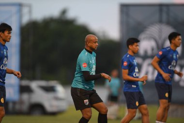 Buriram-Thailand-3Jun2019:Choktawee promrat assistant coach of thailand in action during training before tournament king cup 2019 at buriram academ