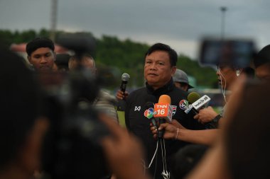 Buriram-Thailand-6 Jun 2019: Sirasak yodyadthai head coach of Thailand in action during training before match again India at camp buriram united, thailand