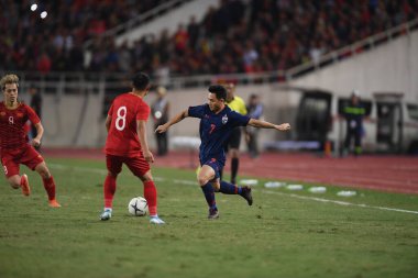 Hanoi-Vietnam-19Nov2019:Supachok sarachart Player of thailand during fifa world cup qatar 2022 against Vietnam at My dinh stadium,Vietnam