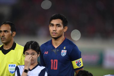 Hanoi-Vietnam-19Nov2019:Teerasil dangda Player of thailand during fifa world cup qatar 2022 against Vietnam at My dinh stadium,Vietnam