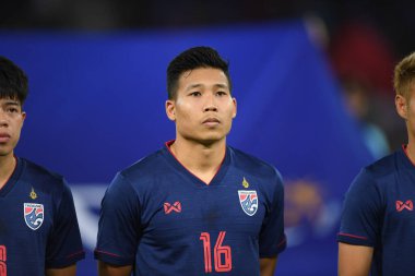 Bangkok-thailand- 15 oct 2019:Pitiwat sukjittammakul player of thailand in action during fifa world cup qatar 2022 against UAE at thammasart stadium, thailand