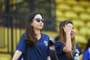 Bangkok-Thailand-Mar18, 2019: Unidentified fan of thailand in action during training before fifa day at boonyajinda stadium,thailand