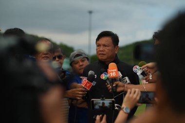 Buriram-Thailand-6 Jun 2019: Sirasak yodyadthai head coach of Thailand in action during training before match again India at camp buriram united, thailand