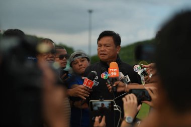 Buriram-Thailand-6 Jun 2019: Sirasak yodyadthai head coach of Thailand in action during training before match again India at camp buriram united, thailand